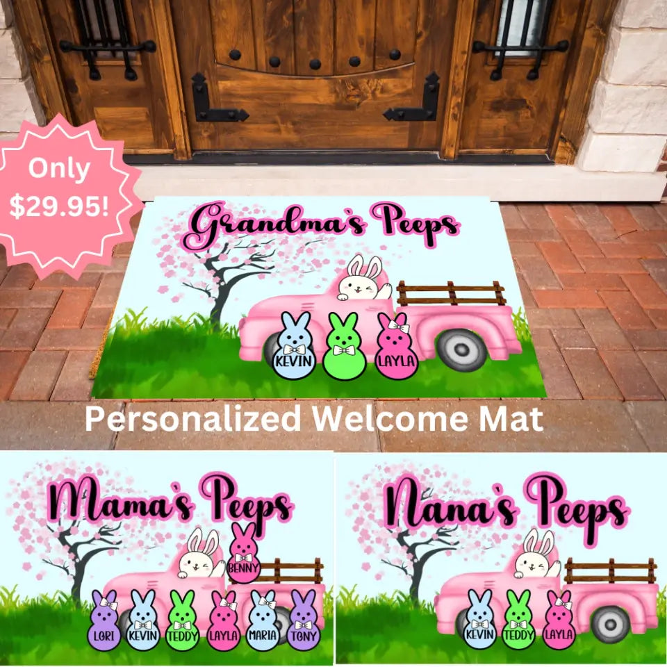 Personalized Easter Welcome Mat, Add Up to 10 Names, Perfect Gift for Mom or Grandma!