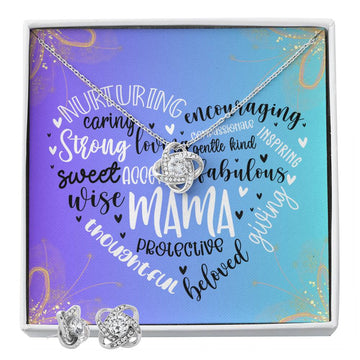 Mama Love Knot Earring & Necklace Set in 14k White Gold, Discover Unending Love, Mother's Day Gift