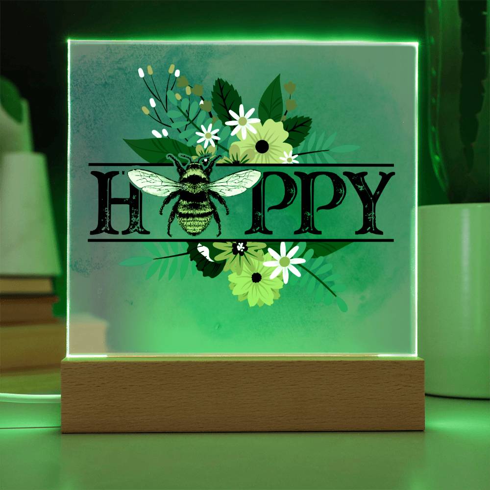 Bee Happy - Square Acrylic Plaque - Soaking Mermaid Gifts