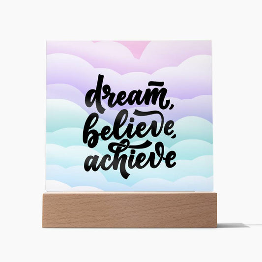 Dream, Believe, Achieve - Acrylic Square Plaque - Soaking Mermaid Gifts