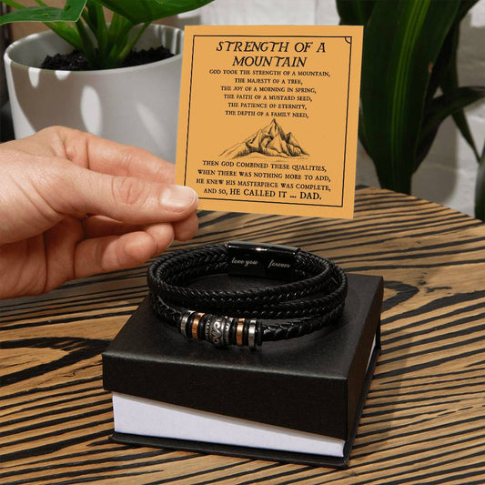 My Dad - Strength Of A Mountain - Leather Bracelet - Soaking Mermaid Gifts