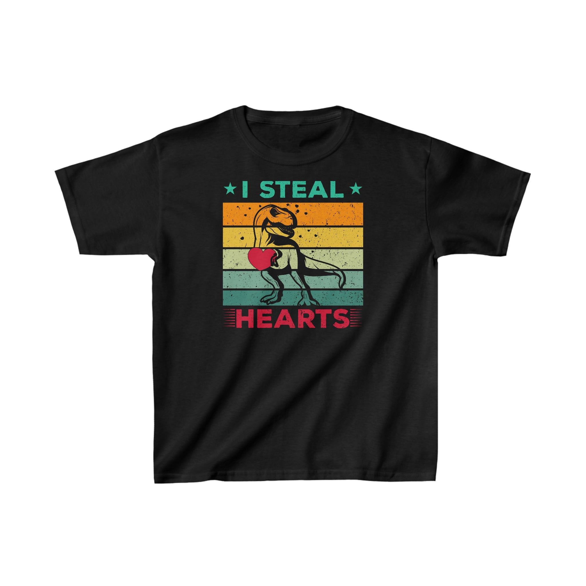 Roar into Valentine's Day! I Steal Hearts Dinosaur Tee for Kids | Valentine's Day Heavy Cotton T-Shirt - Perfect for Your Little Dino-Mite Heartbreaker - Soaking Mermaid Gifts