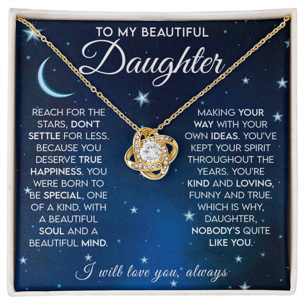 To My Beautiful Daughter - Reach For The Stars - Love Knot Necklace - Soaking Mermaid Gifts