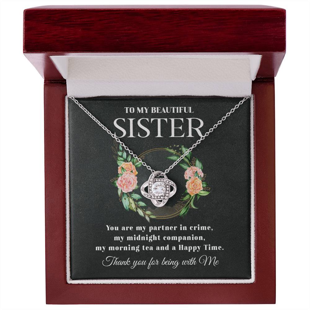 To My Beautiful Sister - My Partner In Crime - Love Knot Necklace - Soaking Mermaid Gifts