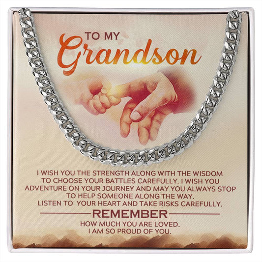 To My Grandson - Strength & Wisdom - Cuban Necklace - Soaking Mermaid Gifts
