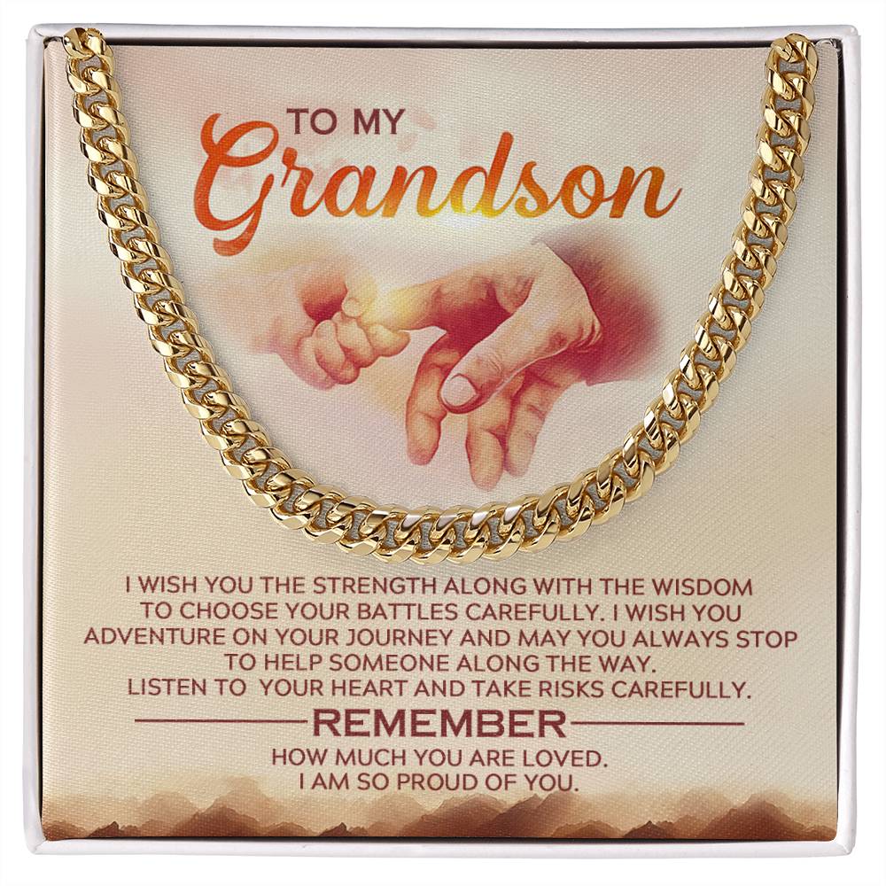 To My Grandson - Strength & Wisdom - Cuban Necklace - Soaking Mermaid Gifts