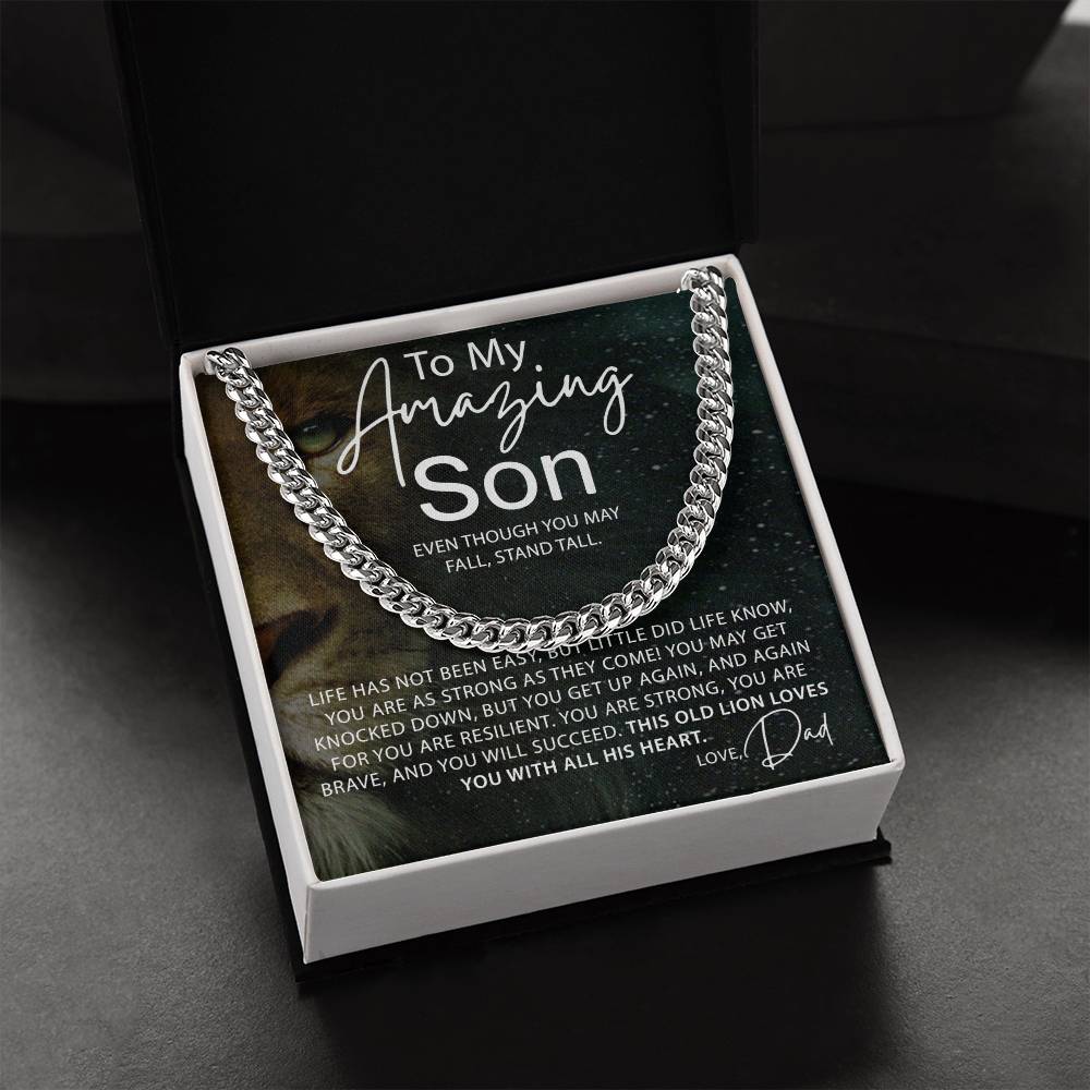 To My Son - Stand Tall - Cuban Necklace - Soaking Mermaid Gifts