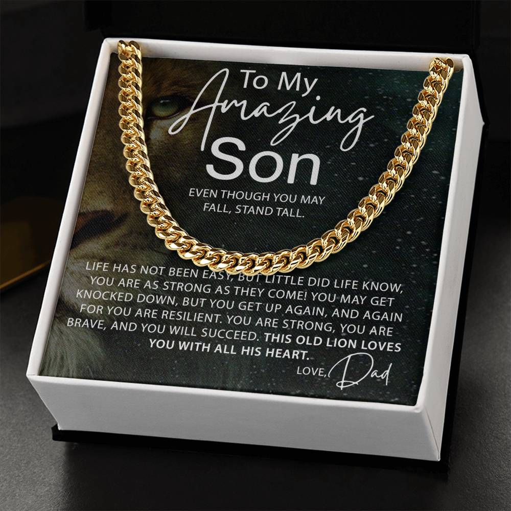 To My Son - Stand Tall - Cuban Necklace - Soaking Mermaid Gifts