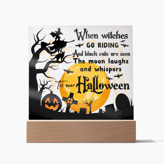 Witches Go Riding, Black Cats, and Moon Whispers Halloween! Square Plaque - Soaking Mermaid Gifts